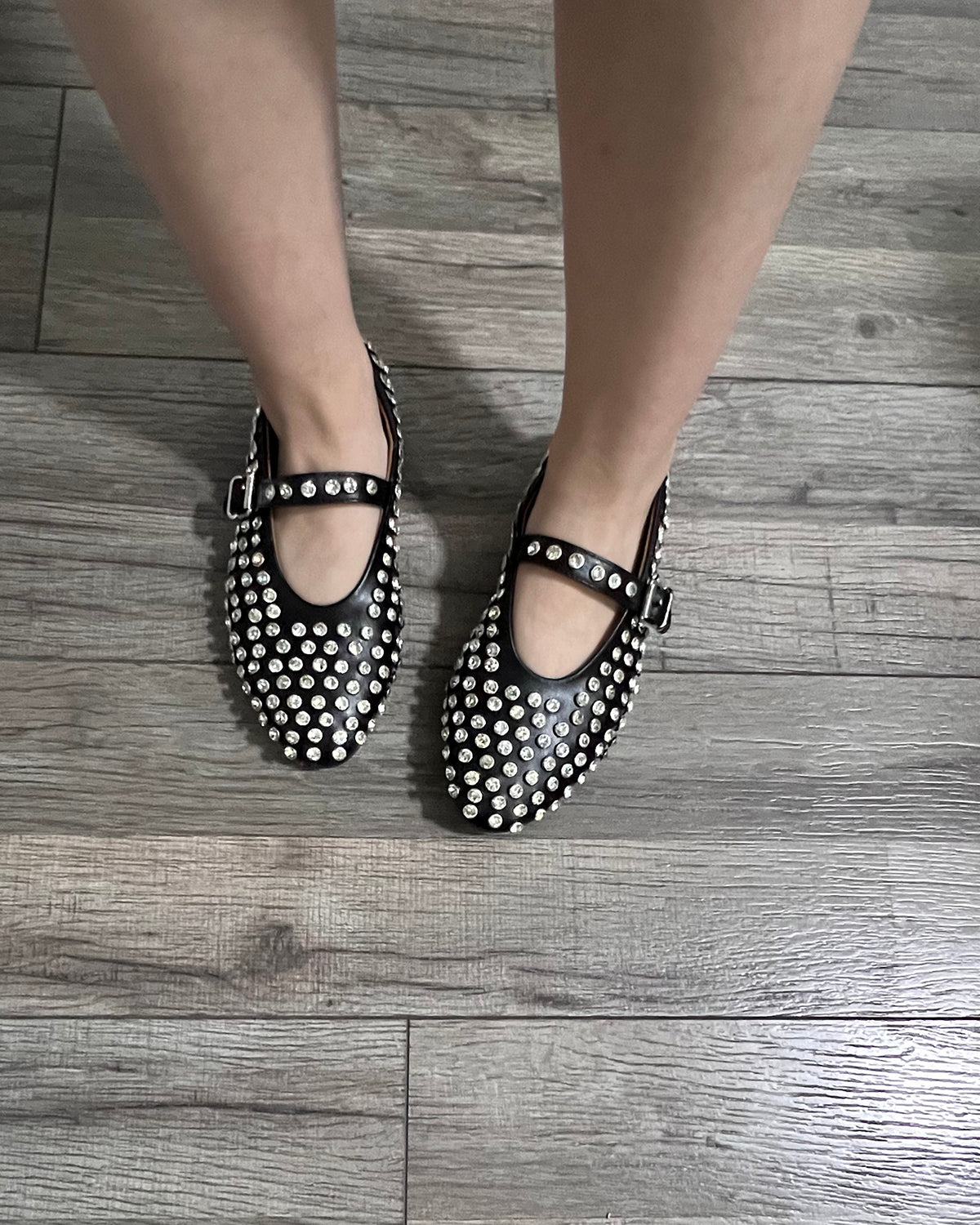 Women leather rhinestone flat shoes