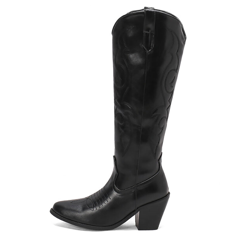 Women western cowboy chunky knee high boots