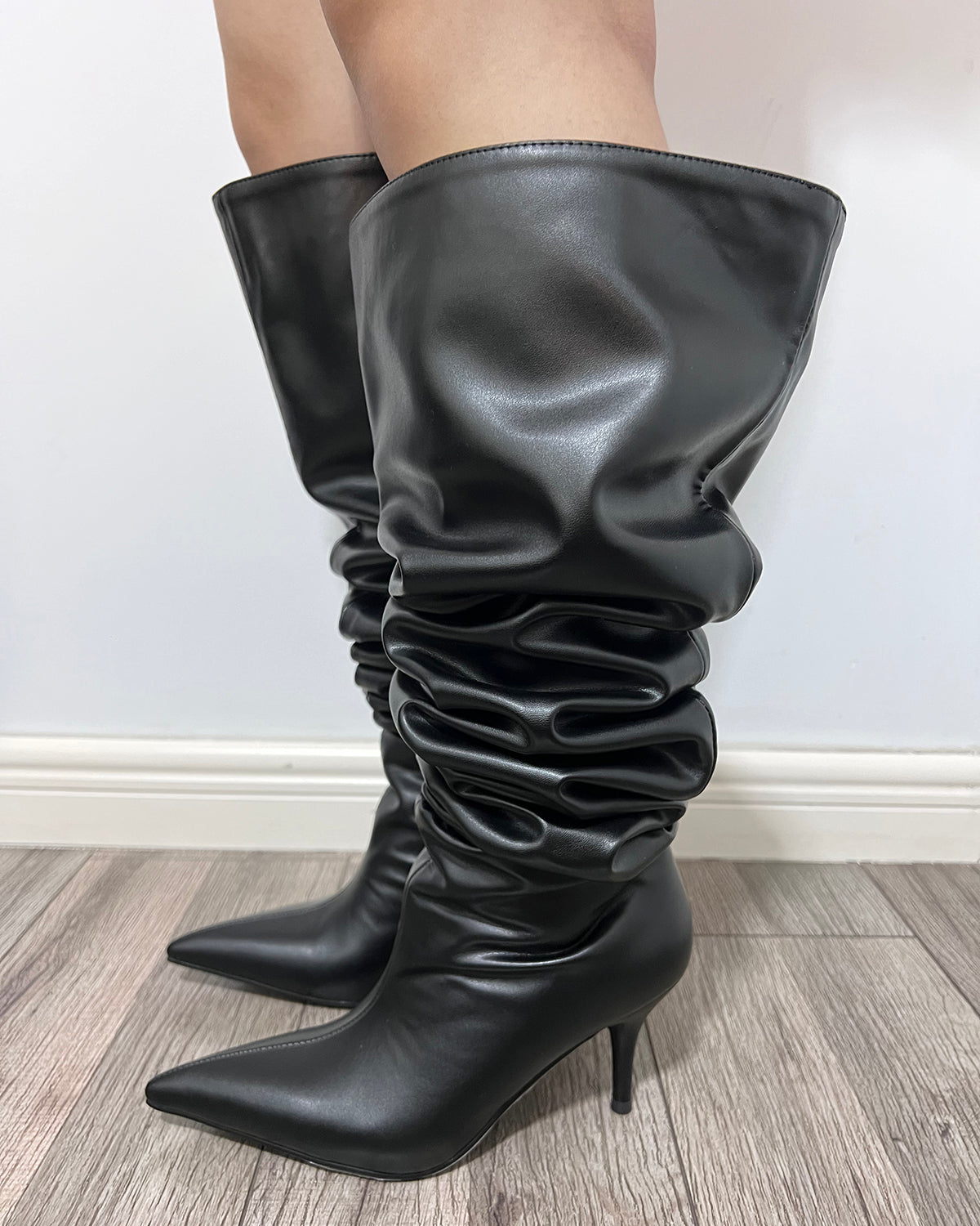 Soft leather thigh high wide calf sexy boots for women