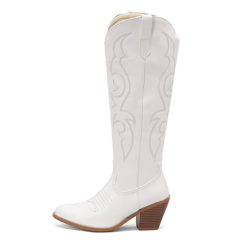 Women western cowboy chunky knee high boots