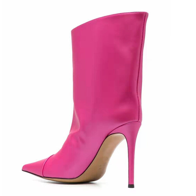Hot pink Pointed Toe High Heel Ankle Boots