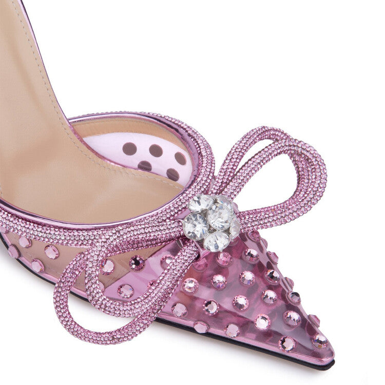 Crystals Bows PVC Pointed Toe Heels Slippers