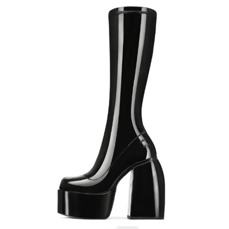 Stretch Patent leather Sock Platform Boots For Women