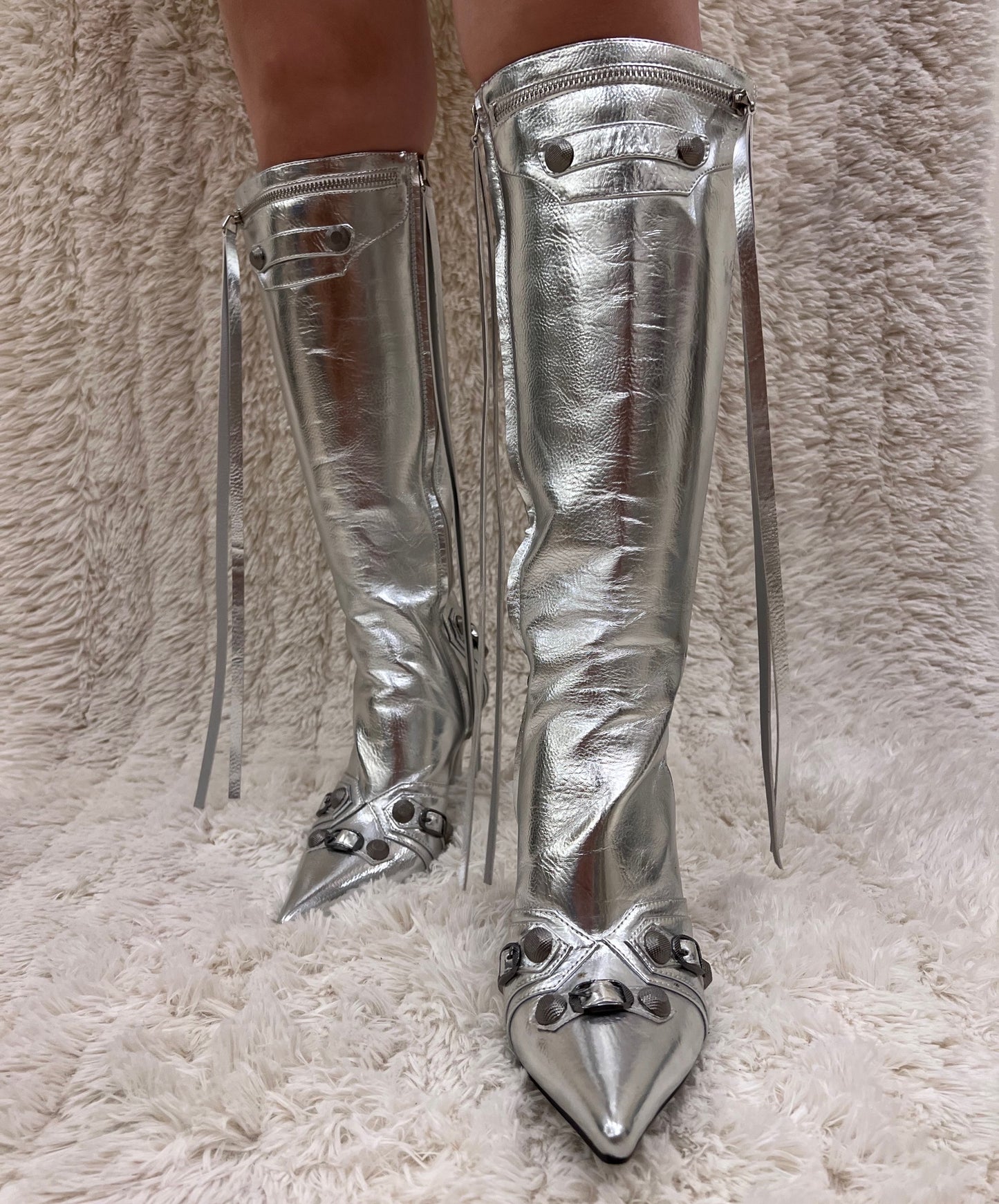 Trending rivet tassel leather knee high boots