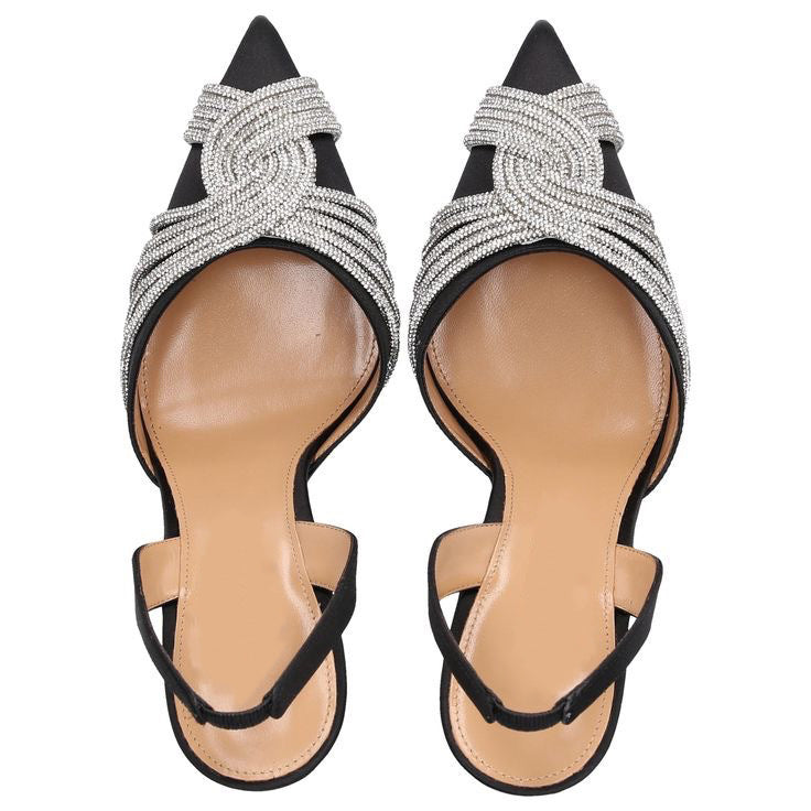 Satin rhinestone stiletto high heel pumps shoes for women