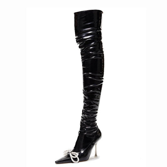 Women over knee thigh high stretch leather boots