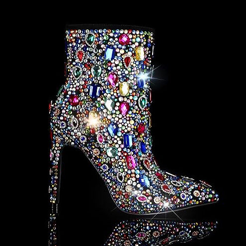Colorful Mixed Crystals High Heel Ankle Boots