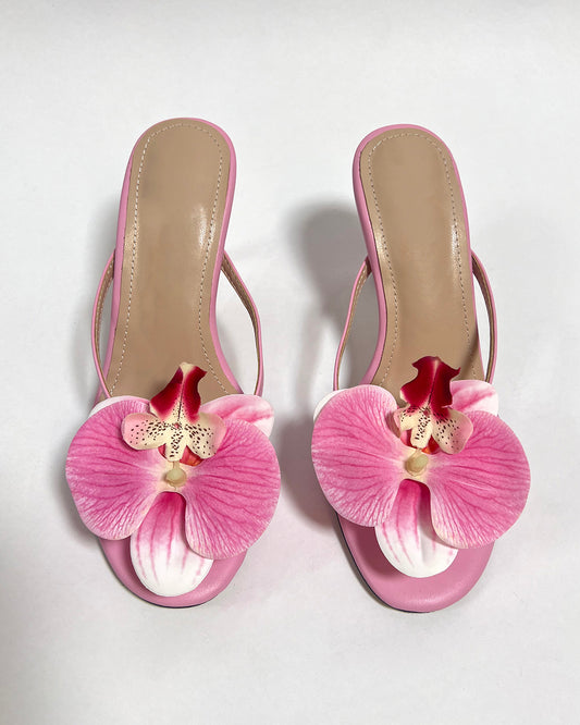 Handmade custom orchid flower high stiletto heels slippers for women