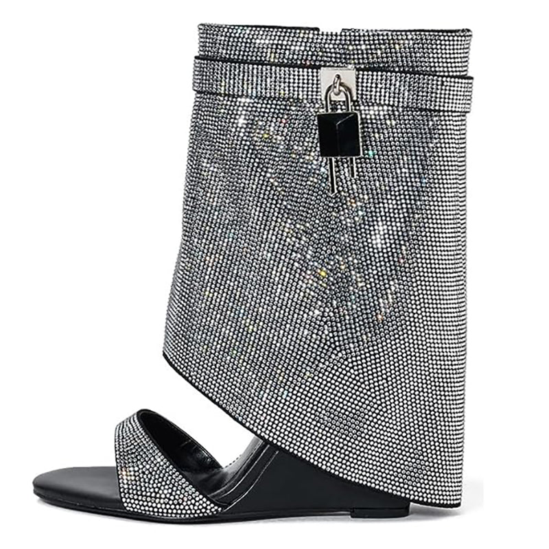 Crystals Wedge Rhinestone Trouser Ankle Boots For Women