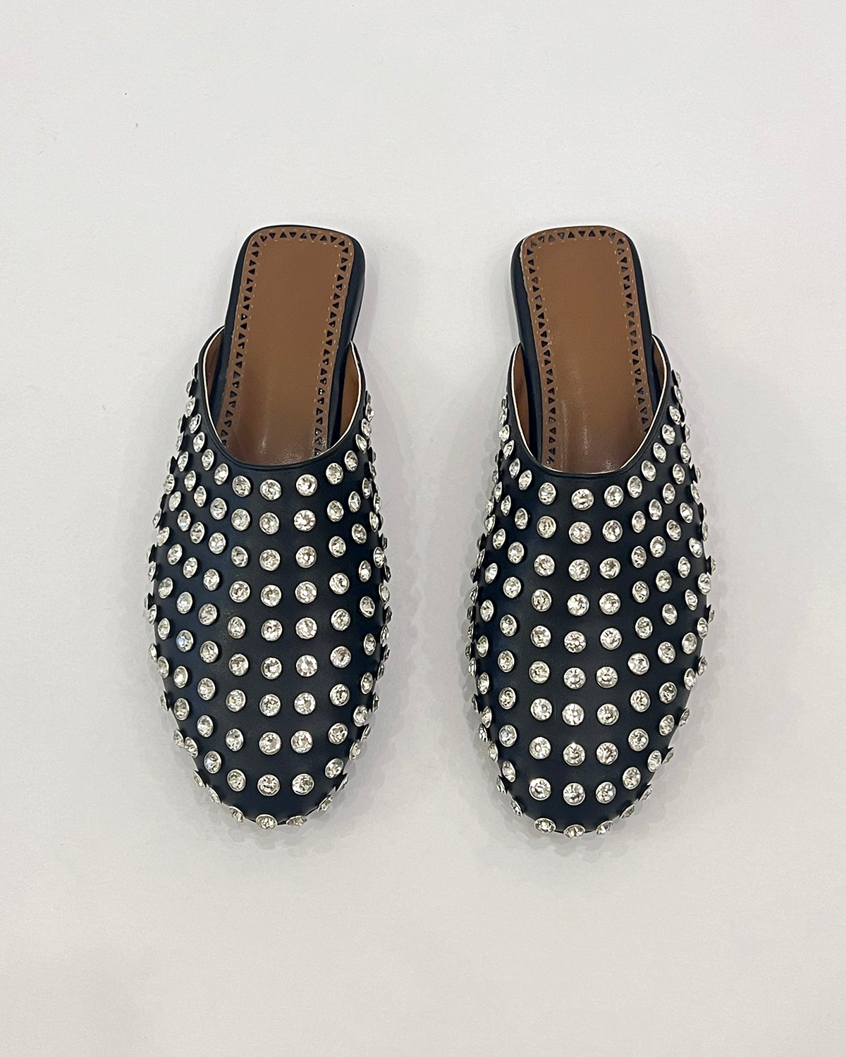 Women flat matte leather rhinestone mule shoes slippers