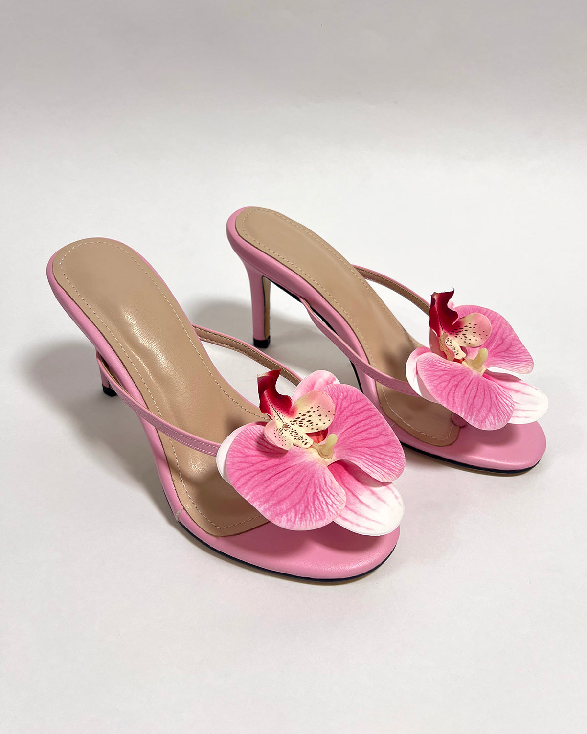 Handmade custom orchid flower high stiletto heels slippers for women