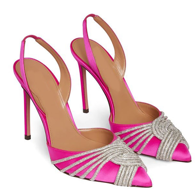 Satin rhinestone stiletto high heel pumps shoes for women