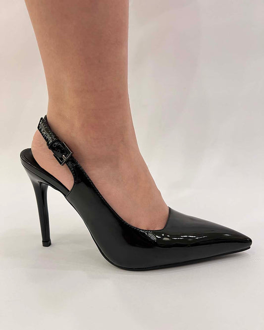 Pointed toe patent leather slingback women pumps shoes