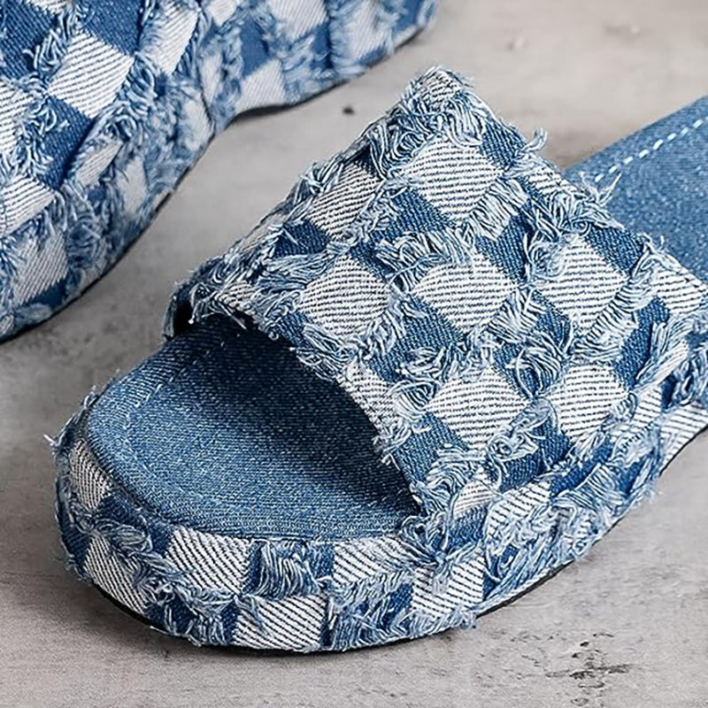 Women's Denim Sandals Platform Slides Casual Summer Slippers