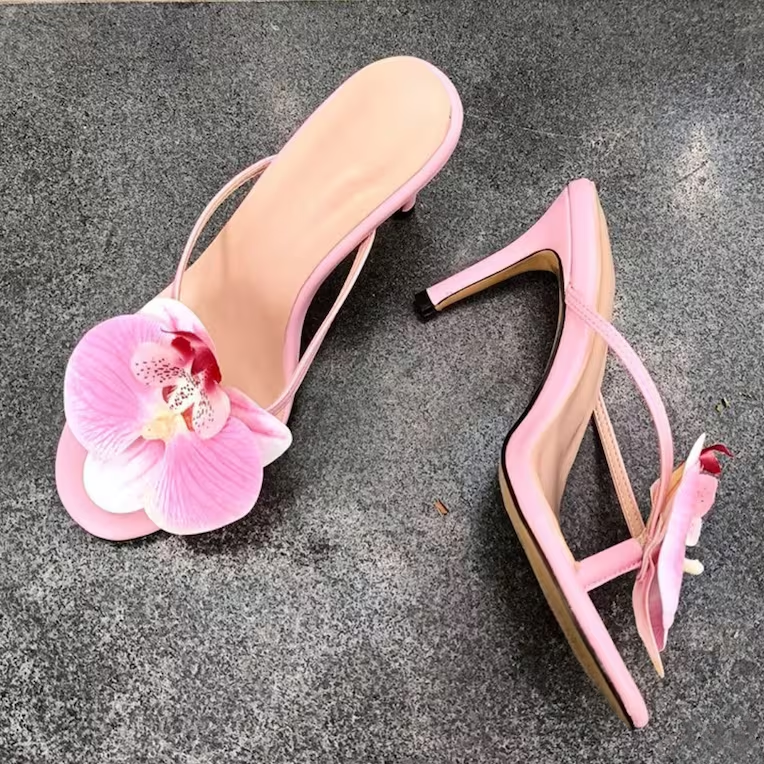 Handmade custom orchid flower high stiletto heels slippers for women