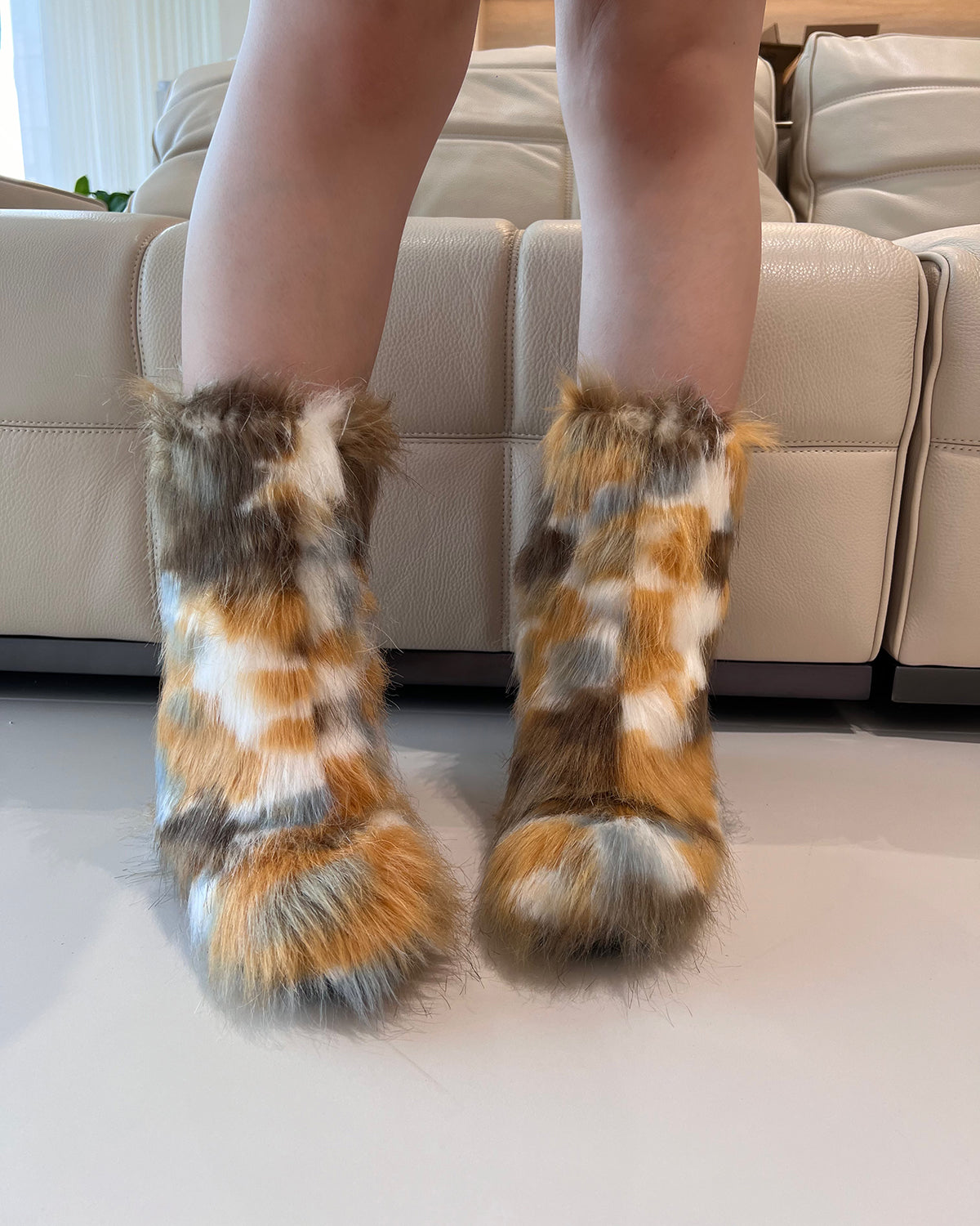 New winter ankle fluffy fur boots for women