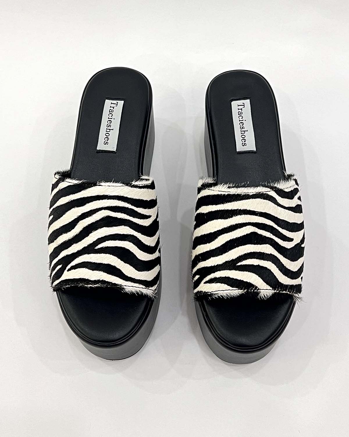 Zebra pony hair leather thick platform sandals for women