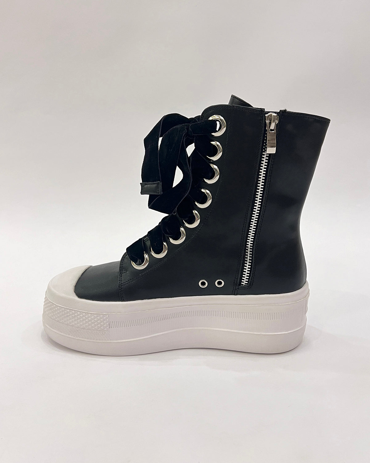 Matte leather thick platform zipper sneaker for girls