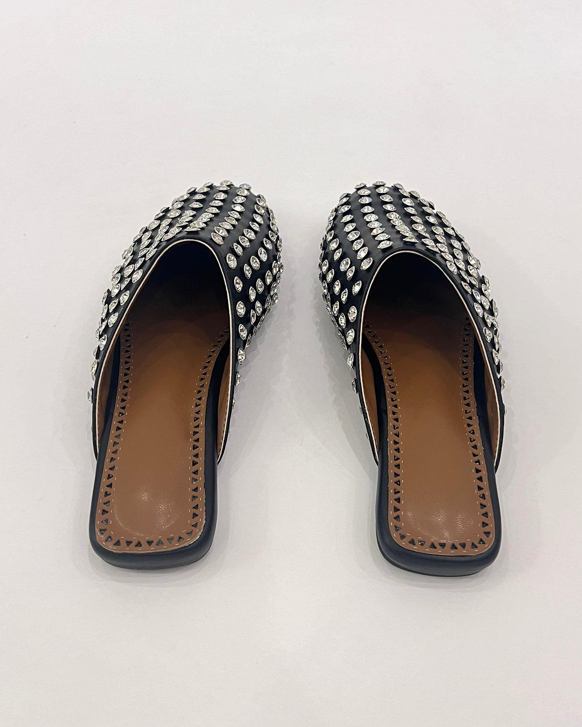 Women flat matte leather rhinestone mule shoes slippers