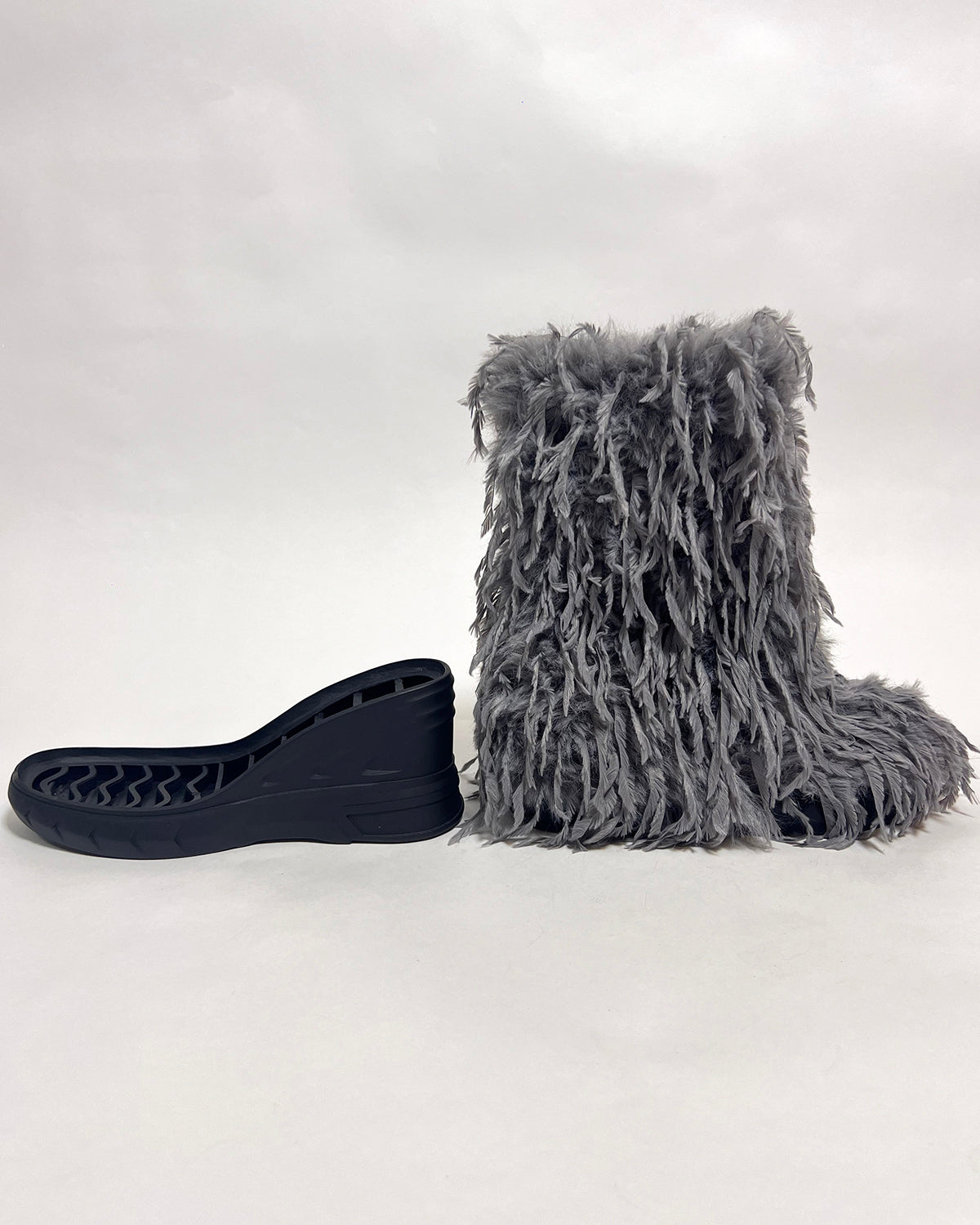 Winter ankle hidden wedge fluffy ostrich fur boots for women