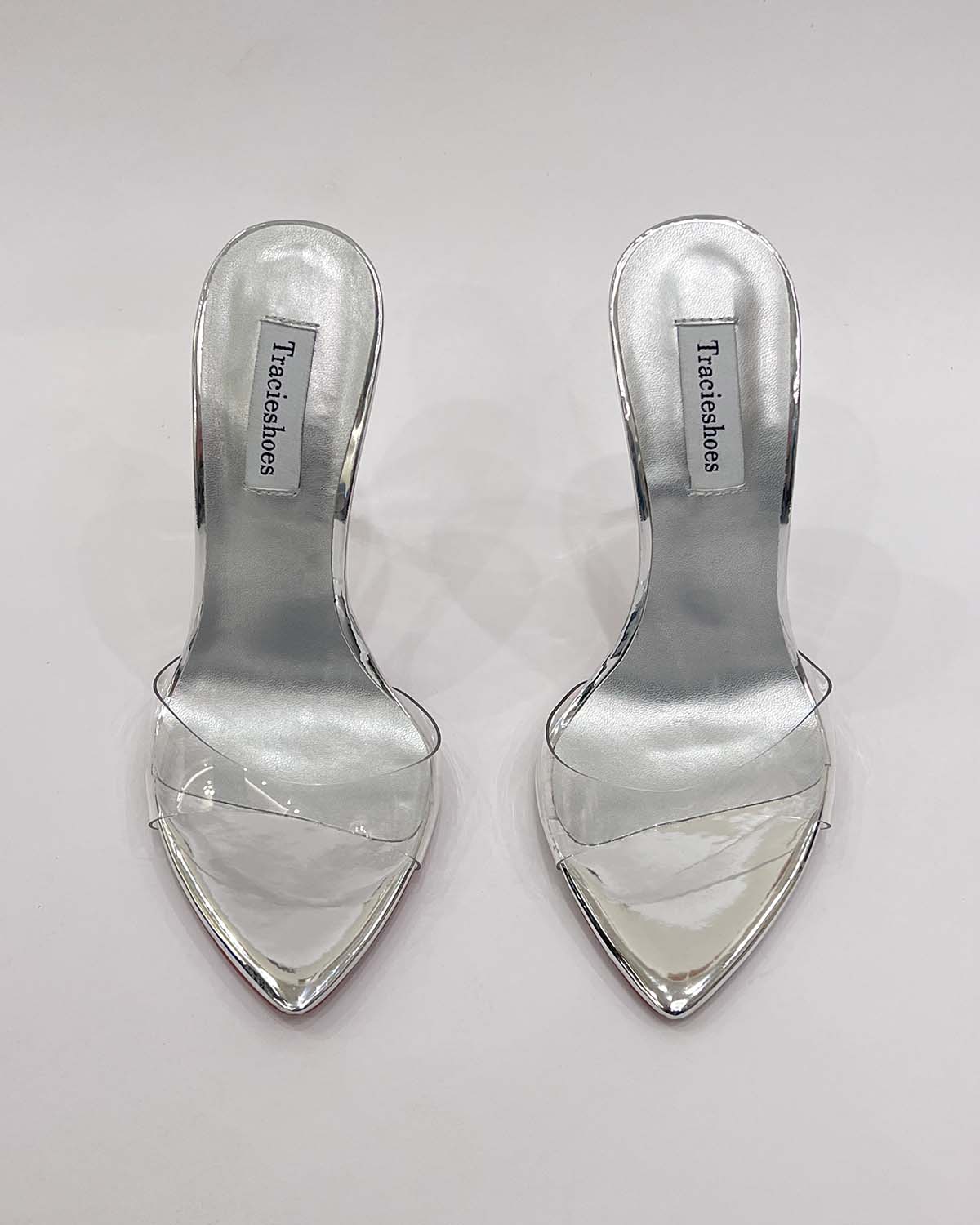 Clear PVC metal leather pointed toe heels sandals