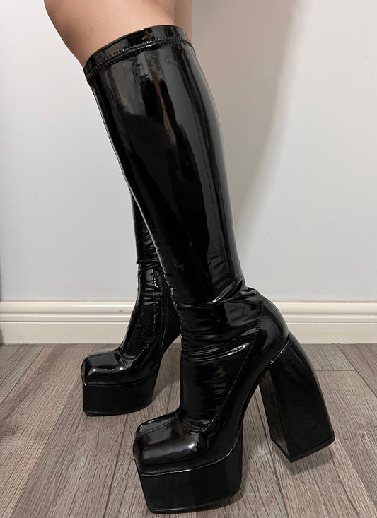 Stretch Patent leather Sock Platform Boots For Women