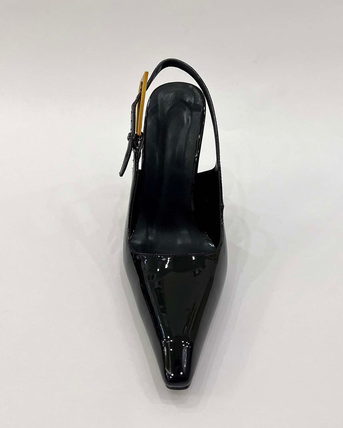 Patent leather pointed toe slingback metal heels pumps