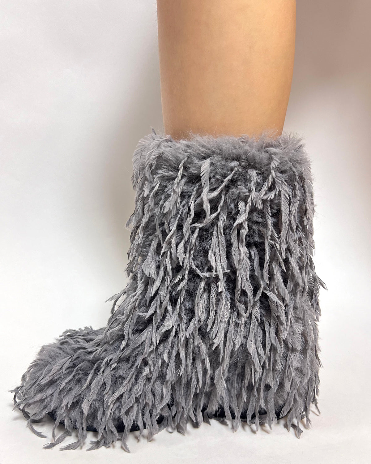 Winter ankle hidden wedge fluffy ostrich fur boots for women