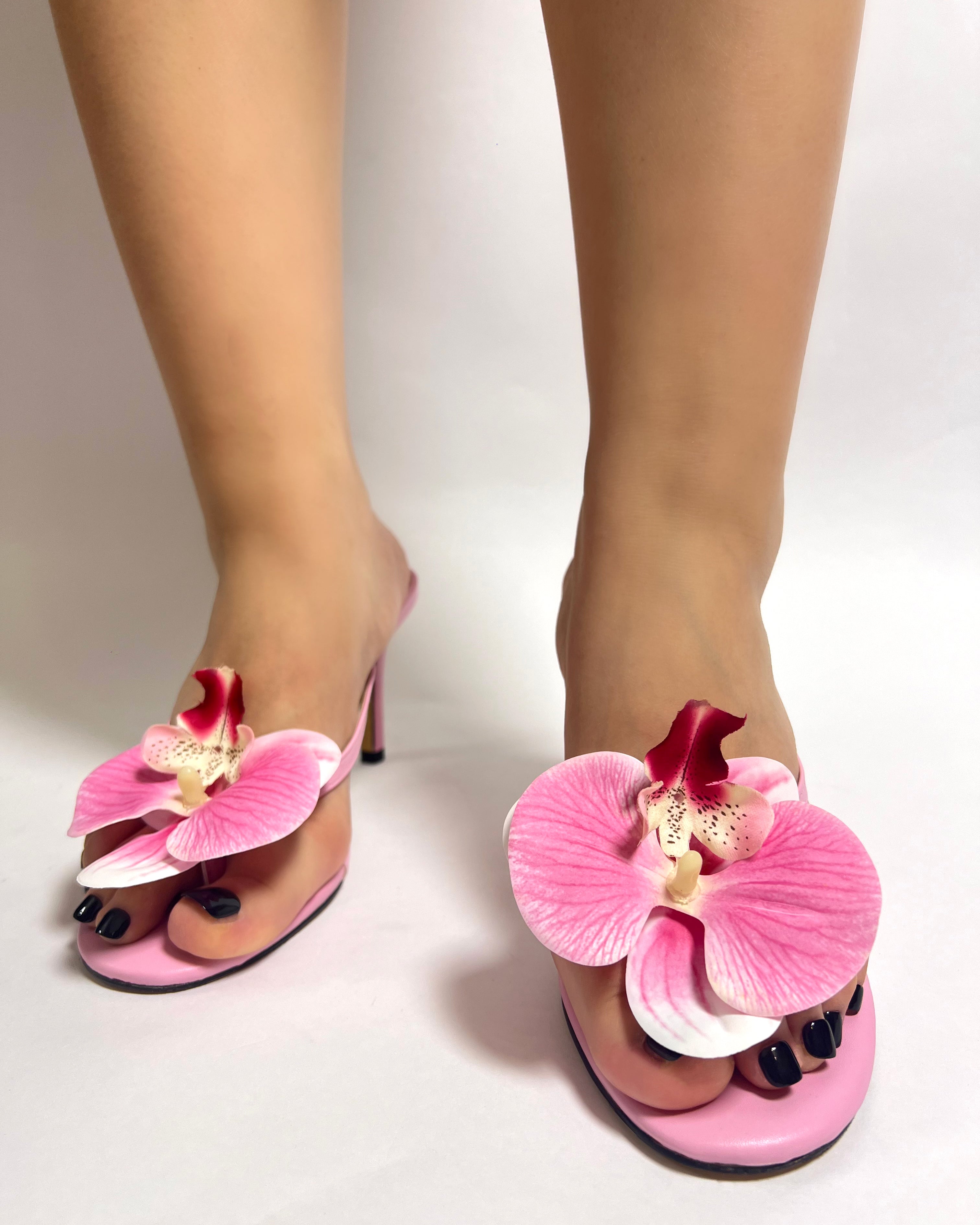 Handmade custom orchid flower high stiletto heels slippers for women