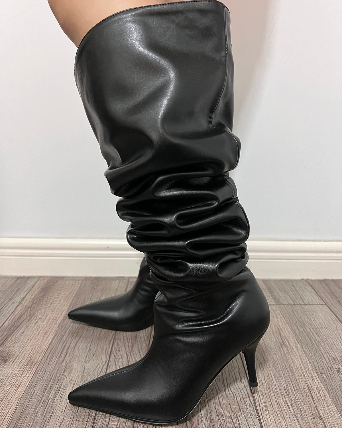 Soft leather thigh high wide calf sexy boots for women